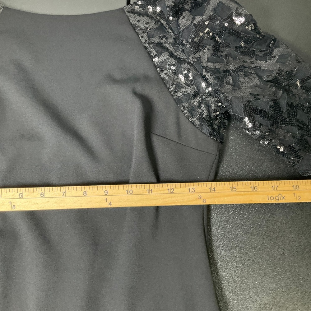 Calvin Klein Sheath Dress Women  4 Black Sequin Sleeve V-Back Cocktail Evening - Picture 9 of 13